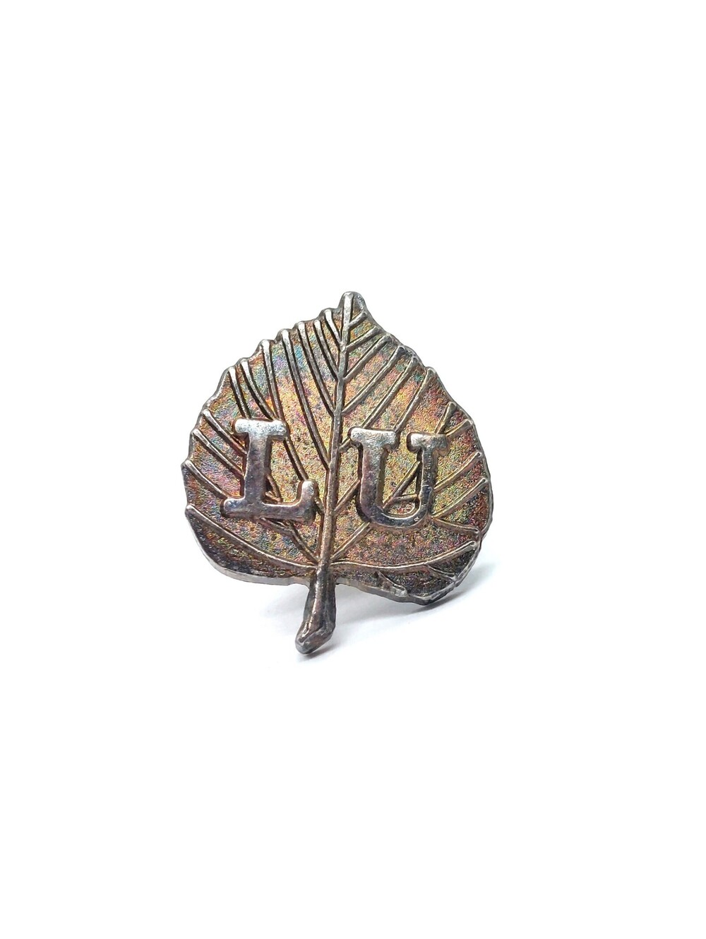 LU Leaf Pin Silver Tone College University Campus Alumni Vintage Brooch